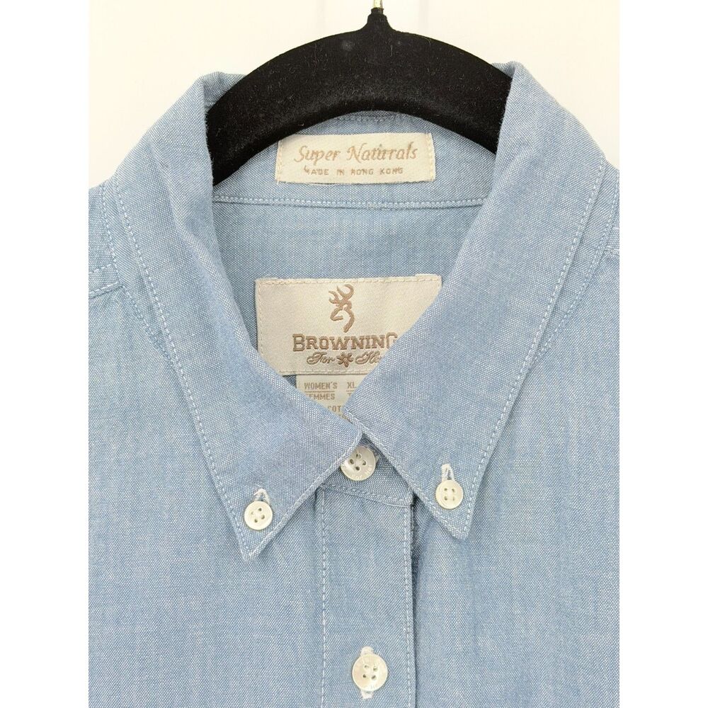 Browning for Her Super Naturals Chambray 100% Cotton Button Up Shirt XL Top - Picture 9 of 11